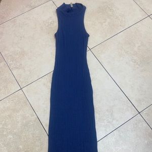 Blue turtleneck midi dress